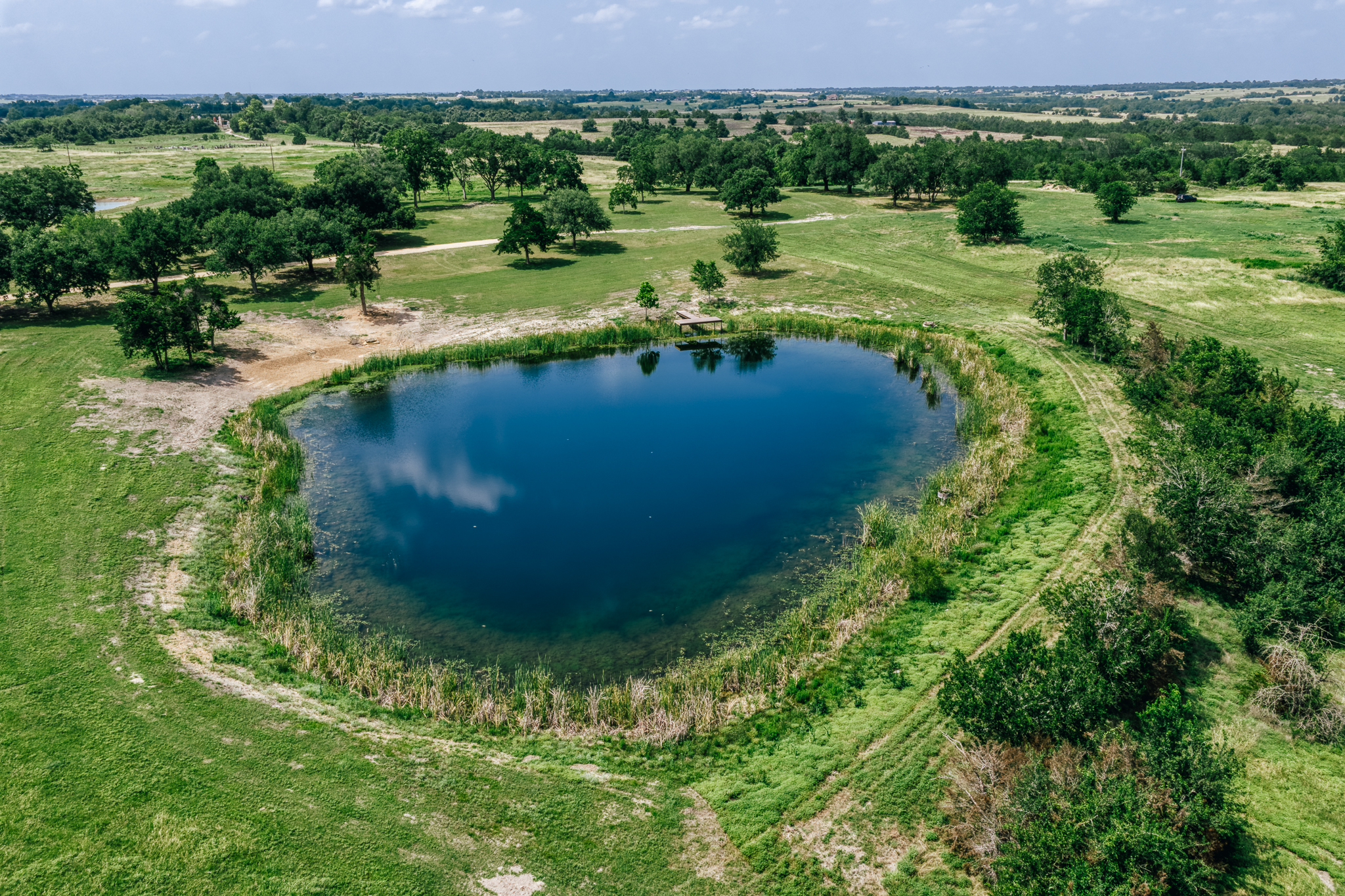 Aerial of Lot 3 pond and surrounding pasture — The Clearing, Washington County